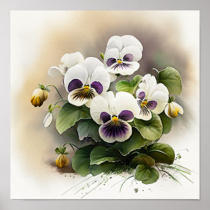 Witte Viola's Bloemenkunst Print Poster