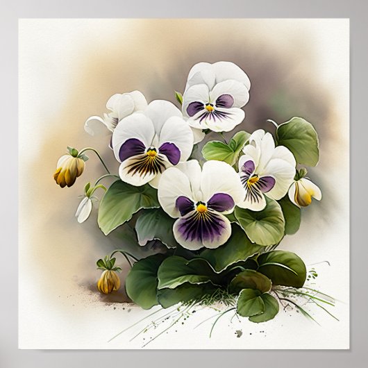 Witte Viola's Bloemenkunst Print Poster (Voorkant)