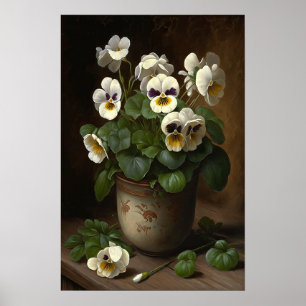 Witte Viola's Bloemenkunst Print Poster