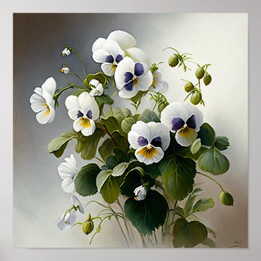 Witte Viola's Bloemenkunst Print Poster (Voorkant)