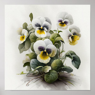 Witte Viola's Bloemenkunst Print Poster