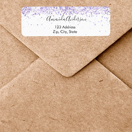 Witte violette glitters glamoureuze retouradres etiket