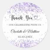 Witte violette lavendel bruiloft bedankt ronde sticker (Voorkant)