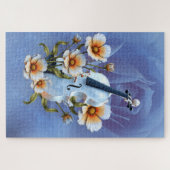 Witte viool met bloemetjes – Elegante muziek & Nat Legpuzzel (Horizontaal)