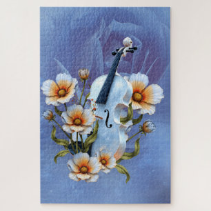 Witte viool met bloemetjes – Elegante muziek & Nat Legpuzzel