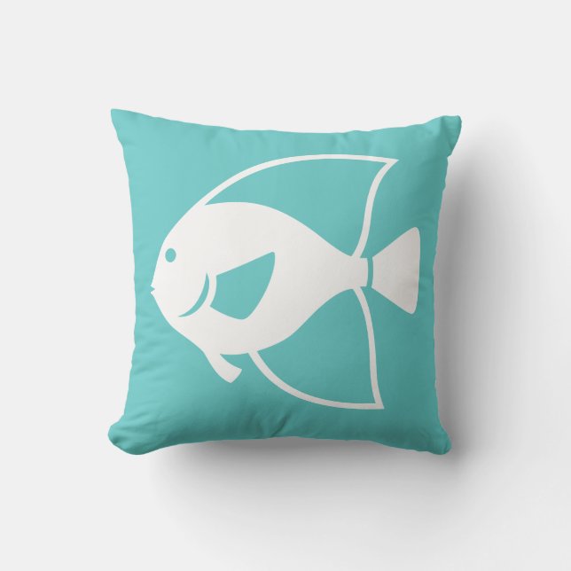 witte vis op teal blauwe kussen (Voorkant)