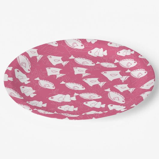 Witte vis zwemmen op roze Zee Papieren Bordje (Gekanteld)