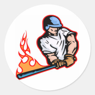Witte vlammende honkbalbeslag ronde sticker
