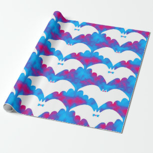 Witte vleermuizen en zwaaien Blauw roze Cadeaupapier