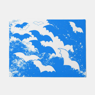 Witte vleermuizen in de vlucht blauw deurmat