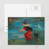 Witte vliegende zwarte kat crescent moon briefkaart (Voorkant / Achterkant)