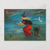 Witte vliegende zwarte kat crescent moon briefkaart (Voorkant)