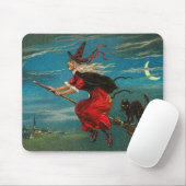 Witte vliegende zwarte kat crescent moon muismat (Met muis)