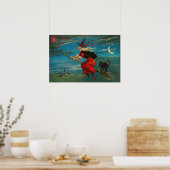 Witte vliegende zwarte kat crescent moon poster (Keuken)