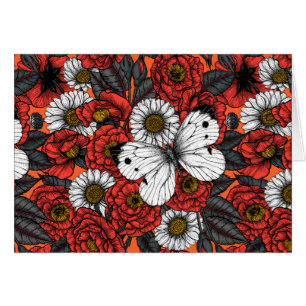 Witte vlinder en rozen