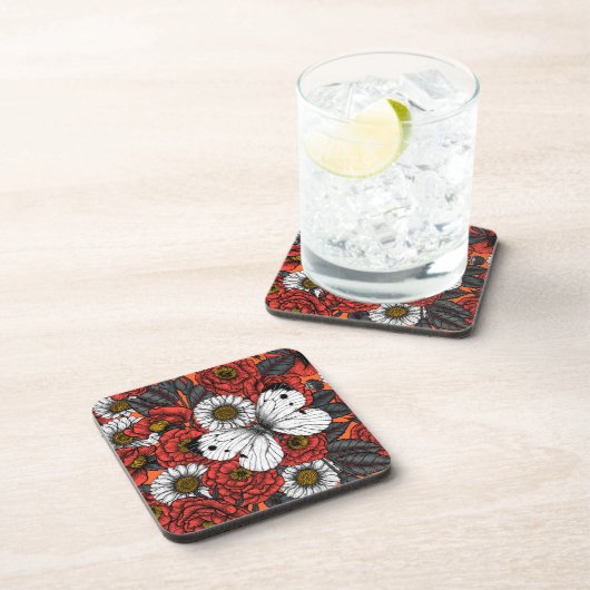 Witte vlinder en rozen bier onderzetter (Rechterzijde)