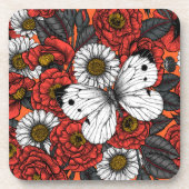 Witte vlinder en rozen bier onderzetter (Voorkant)