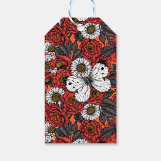 Witte vlinder en rozen cadeaulabel (Voorkant)