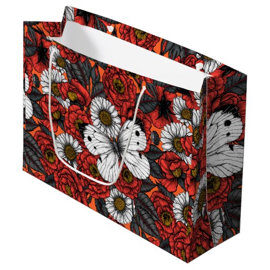 Witte vlinder en rozen groot cadeauzakje (Voorkant Gekanteld)