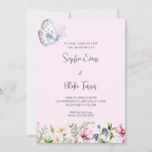 Witte vlinder en wilde bloemen Bleek Roze bruiloft Kaart (Voorkant)