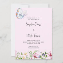 Witte vlinder en wilde bloemen Bleek Roze bruiloft