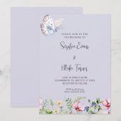 Witte vlinder en wilde bloemen Periwinkle Wedding Kaart (Voorkant / Achterkant)