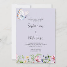 Witte vlinder en wilde bloemen Periwinkle Wedding