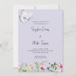 Witte vlinder en wilde bloemen Periwinkle Wedding Kaart