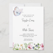 Witte vlinder en wilde bloemen Wit huwelijk Kaart (Voorkant)