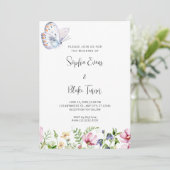 Witte vlinder en wilde bloemen Wit huwelijk Kaart (Staand voorkant)