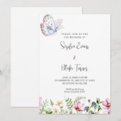 Witte vlinder en wilde bloemen Wit huwelijk Kaart (Voorkant / Achterkant)