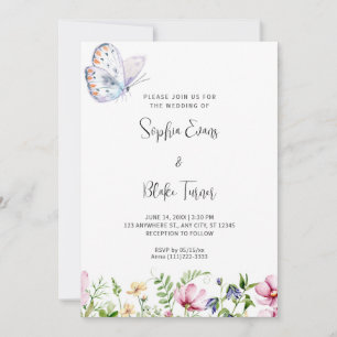 Witte vlinder en wilde bloemen Wit huwelijk Kaart
