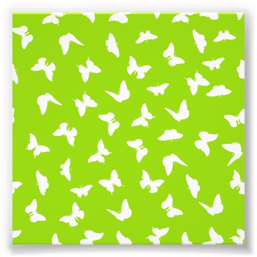 Witte vlinder groene achtergrond esthetisch patroo foto afdruk (Voorkant)