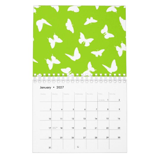 Witte vlinder groene achtergrond esthetisch patroo kalender (Jan 2027)