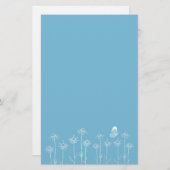 Witte vlinder kamille bloemen tekening briefpapier (Voorkant / Achterkant)