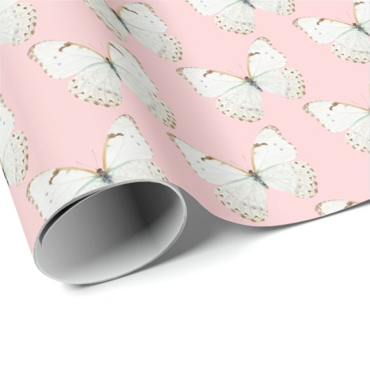 witte vlinder met zwarte roze cadeaupapier (Rol Hoek)