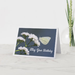 Witte Vlinder Op Bloemen Verjaardagskaart Kaart