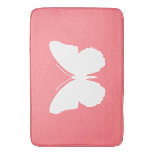 Witte vlinder op koraalroze badmat (Voorkant Verticaal)