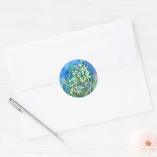 Witte vlinder orchidee lente bloem schilderij ronde sticker