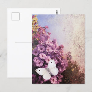 Witte vlinder paarse bloemen impressionist briefkaart