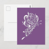 Witte Vlinder Tattoo Lineart Paarse Briefkaart (Voorkant / Achterkant)