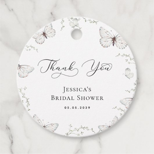 Witte Vlinder Tuin Bruiloftsdankjeshouding Bedankjes Labels (Voorkant)