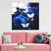 Witte vlinders Blauwe bloemen, vlinder Canvas Afdruk (Insitu (Woonkamer))
