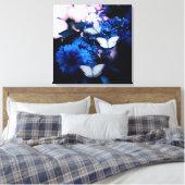 Witte vlinders Blauwe bloemen, vlinder Canvas Afdruk (Insitu (Slaapkamer))