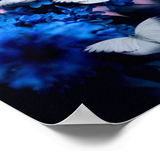 Witte vlinders Blauwe bloemen, vlinder Poster (Hoek)