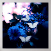 Witte vlinders Blauwe bloemen, vlinder Poster (Voorkant)