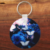 Witte vlinders Blauwe bloemen, vlinder Sleutelhanger (Voorkant)