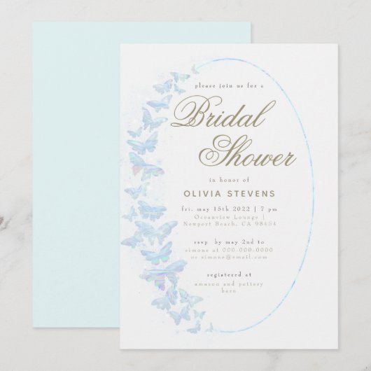 Witte Vlinders Boho Lijst Elegante Bruidsdouche Kaart (Voorkant / Achterkant)