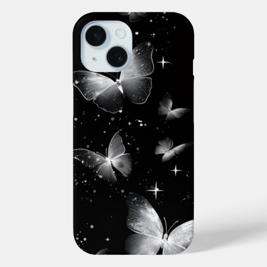 Witte Vlinders die Gloeien Zwarte iPhone Hoes (Achterkant)