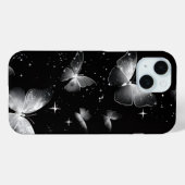 Witte Vlinders die Gloeien Zwarte iPhone Hoes (Achterkant (horizontaal))
